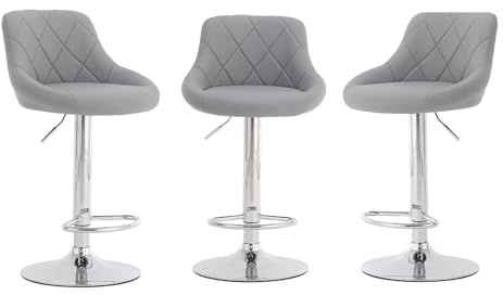Trintion Modern Bar Stools Set of 3, Leatherette, Adjustable Swivel Gas Lift, Breakfast Bar Chairs for Kitchen Island, Counter, Kitchen and Home, Silver Grey
