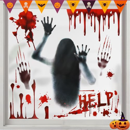 Haunt halloween dekorationer, fönsterbilder (röd)