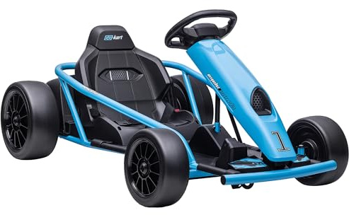 HOMCOM Kinder Elektroauto Gokart mit Sanft Start, Musik, Hupe und Sicherheitsgurt, 6-13km/h Go Cart Elektrofahrzeug für 8-12 Jahre Kinder, Blau