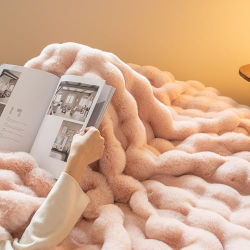 Lanqinglv Kuscheldecke Flauschig Decke 150x200 Rosa,Kaninchen Kunstfell Decke Plüsch,Wohndecke Dick Flanell Couchdecke Warme Überwurfdecke Sofadecke Blanket Für Bett Sofa Schlafzimmer Büro