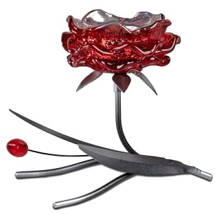 1 Stück Dekorativer Teelichthalter, Blütenform, Metall, 15 cm, Rot