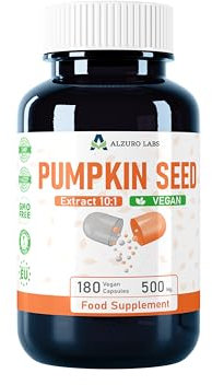 Pumpkin Seed 5,000mg Equivalent (500mg of 10:1 Extract) 180 Vegan Capsules, 3rd Party Lab Tested, High Stregth Supplement