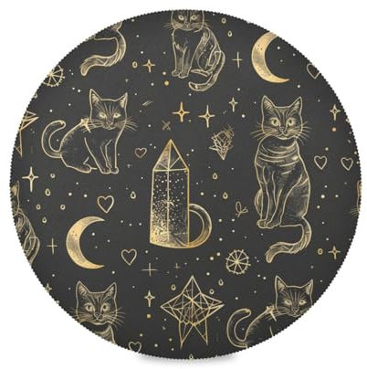 Black and Gold Goth Tarot Cat round placemats placemats for kids reusable washable placemats for kids underplate mat waterproof placemat dinner mats set of 4 15.4x15.4in
