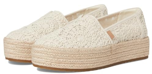 TOMS Women's Valencia Platform Espadrille, Textile Upper, OthorLite Insole, Natural Crochet Lace, 9