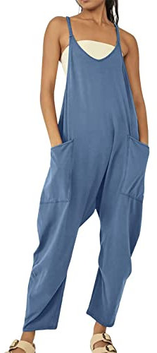 IQYU Salopette pour femme - Noir - Grandes tailles - Pantalon de travail élégant - Sans manches - Salopette baggy - Salopette blanche - Combinaison d'été ample - Pantalon d'été léger - Pantalon en