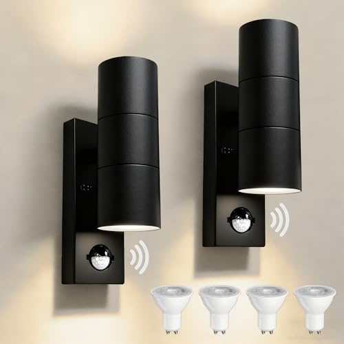 JNR Edelstahl Außenlampe mit Bewegungsmelder, Aussenlampe, Schwarz 2 Pack