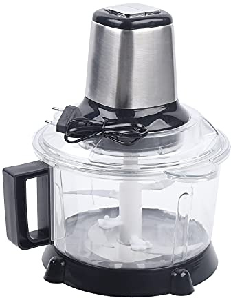 Hachoir électrique multifonction de 5 l avec lames en acier inoxydable, coupe-oignons et hachoir à légumes et fruits à grand volume, moteur de 300 W pour ustensiles de cuisine rapides avec couvercle