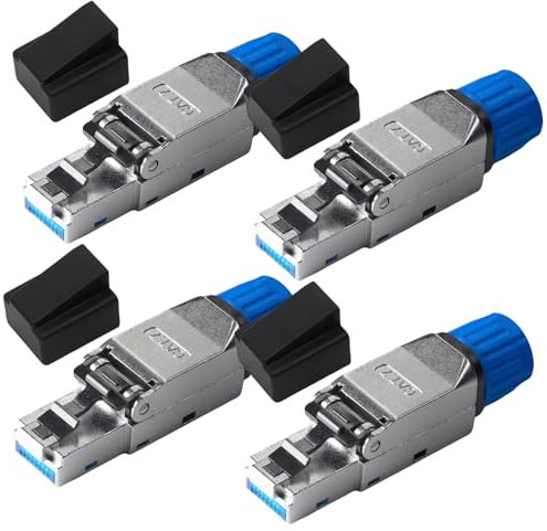 Behogan 4 conectores RJ45 sin herramientas, conector LAN Cat 7 sin herramientas, conector de red CAT 7, conector RJ45, sin herramientas, apantallado, 10 Gbps, 600 MHz, conector de red para cables