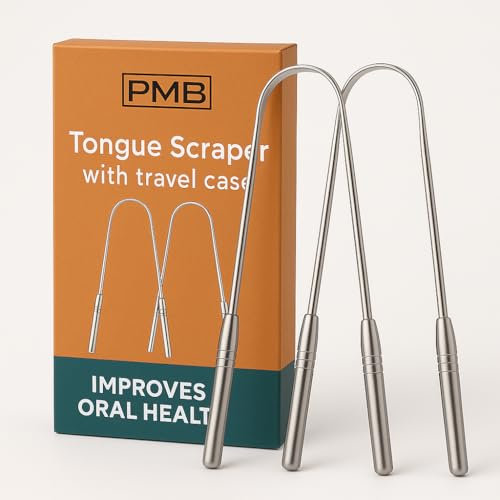 Revyve Stainless Steel Metal Tongue Scraper 2 Pack for Adults – Plaque Remover & Oral Hygiene Cleaner | Rustproof Reusable Tongue Cleaners with Travel Cases for Fresh Breath