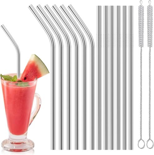 APOMOONS 20 courtes paille inox, pailles réutilisables avec 2 brosses de nettoyage, metal straw pour café cocktails jus de fruits boissons, 12.5x0.6CM et 12.7CMx0.6CM
