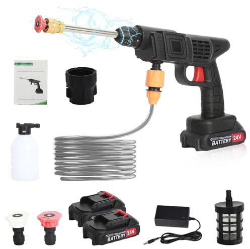 Cordless Pressure Washer, Portable Pressure Washer Gun 24V with Foam Bottle, 2 Batteries & Nozzles, Car Jet Wash Kit for Outdoor Vehicle & Garden Cleaning