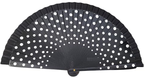 GFM® Polka Dot Gypsy Style Hand held Folding Fan for Summer, Wedding, Dance, Strong (BB) (Black)(SPFAN4-Polka-KLSFD)