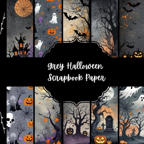 Grey Halloween Scrapbook Paper, Creepy Junk Journal Paper, Spooky Decorative Paper, DIY Projects, Origami, Collage Sheets, Decoupage Paper, 10 Designs, Double SIded