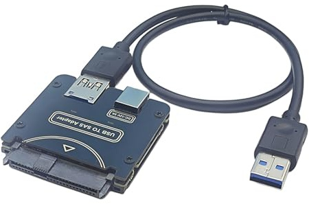 Oxtxuzdm Externes SAS-Laufwerk mit USB-3.0-Schnittstelle liefert 5 Gbit/s Datenübertragung, funktioniert auf Windows 7/10/11 und benötigt 12 V Netzteil, Fenster-SASUSB-Adapter