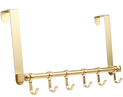 Goldfarbener Aluminium-Türhänger mit 6 verschiebbaren Haken – robust eloxiert für Hut, Mantel, Geldbörse, Schlüssel, Handtuch, platzsparender Organizer