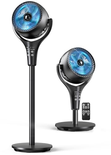 SKYNYCE 20dB Quiet Standing Fan, 38W Energy-Efficient Pedestal Fan with 120°+90° Oscillation, 3 Modes, 4 Speed Settings, 1200 m³/h Air Circulation Height-Adjustable for Home and Office Use 1 S Cooling