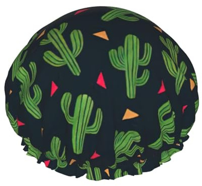 Cactus Art Print Hair Cap With Adjustable Elastic Band And Vibrant, Shower Cap For Women Reusable Waterproof