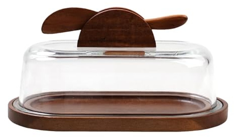 LRXFPIYF Mantequera de madera con tapa, para servir queso, almacenamiento, accesorios de cocina transparentes, vajilla, bandeja para, contenedor.