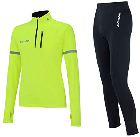 Airtracks Herren Winter Radtrikot Set - Thermo Fahrradhose Lang + Thermo Fahrradtrikot Langarm - Atmungsaktiv - Reflektoren