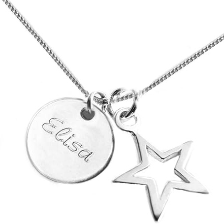 LATIGGA Personalisierte Kette mit Stern & Gravur Anhänger – 925er Silber, minimalistische Halskette für Kinder, Mädchen & Frauen