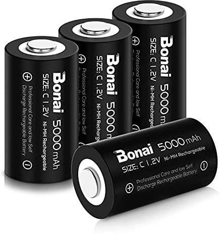 BONAI C Batterie Ricaricabili Alta Capacità 5000mAh 1.2V Ni-MH HR14 Baby con Auto-Scarica Bassa C HR14 Baby Pila Ricaricabile confezione da 4