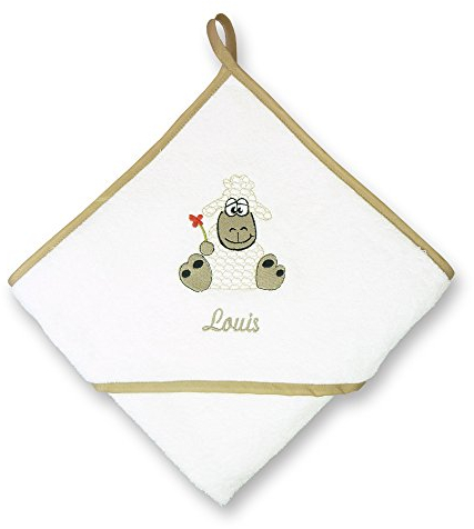 Badekapuzentuch mit Motiv personalisiert, Baby Badehandtuch mit Tiermotiv und Name auf Kapuze, 100% Baumwoll-Frottier, Kinder Kapuzenhandtuch individuell bestickt mit Name oder Text Warm und kuschelig