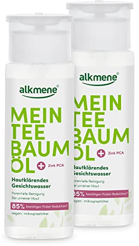 alkmene Mein Teebaum??l Gesichtswasser 2x 150 ml Pickel Reduktion 85% best??tigt - naturreines Teebaum??l, vegan & klimaneutral - Gesichtsreinigung f??r unreine Haut - Facial Toner Gesicht, Face Tonic