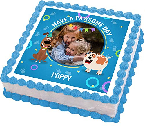 Cakeshop 6 (155 x 155mm) Square Dog Photo Upload Custom Personalised Edible Photo Cake Toppers Decorations - Precut Premium Icing Paper