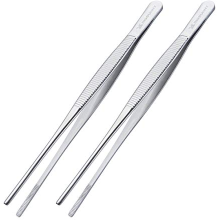 MSY BIGSUNNY 8.5 Inch Stainless Steel Food Tweezer, Precision Serrated Tips Food Tongs, Set of 2