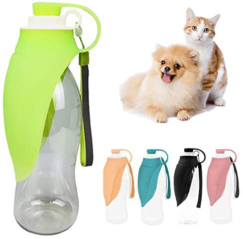PJDDP Bouteille Chien Voyage Eau Portable, Réversible Et Léger 580Ml Distributeur d'eau pour Les Chiens Et Les Chats, Les Bouteilles Silicone Eau Potable pour La Coupe Pliable Voyage Randonnée,Vert