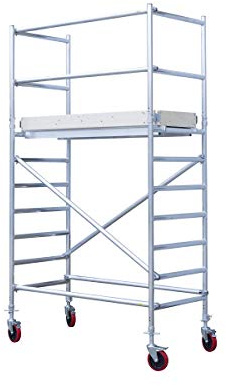 AC Steigtechnik Basic-M Rollgerüst - Aluminium Arbeitsgerüst, fahrbares Baugerüst, mobiles Gerüst für Innen & Außen, DIN EN 1004, Plattform mit Luke, 4,30 m Arbeitshöhe