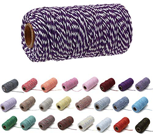 100 Yard/2 mm Baumwollseil, bunt, Handwerk, Kordel zum Stricken, für Geschenkverpackungen, Handwerk (tiefviolett und weiß)