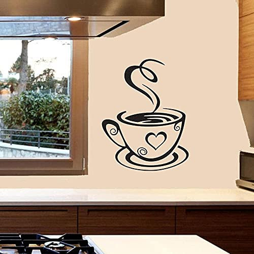 Decalcomanie di design Coppia di tazzine da caffè Adesivi murali a forma di cuore Decalcomanie da muro in vinile per sala da pranzo Decorazione rimovibile Cafe45x35cm