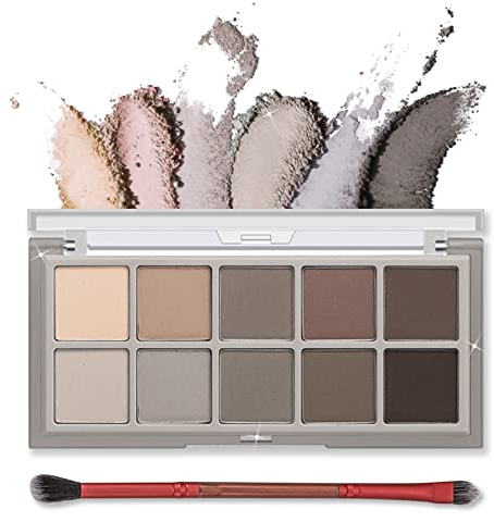 Erinde Palette Ombretti Opachi 10 Colori, Set Smokey Eyes Nero, Ombretti Grigi Opachi, Nude Naturale Eyeshadow, Resistente all’Acqua, Set Trucco Occhi Coreano con Pennello #04