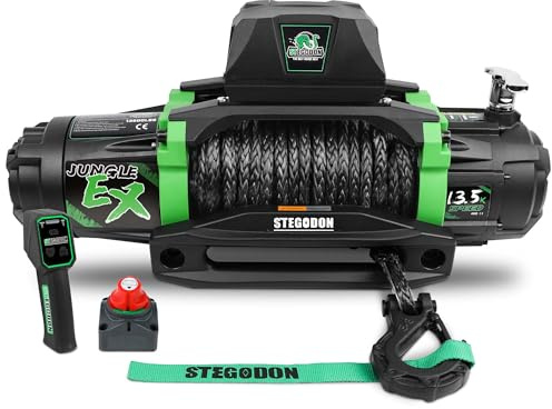 STEGODON Seilwinde 6123.5 kg Seilwinde 12V wasserdichte elektrische Seilwinde Synthetische Seilwinde Offroad Seilwinden mit 2-in-1 kabelloser Fernbedienung zum Abschleppen von Jeep Truck Off Road