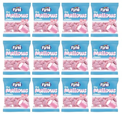 Fini Mellows Classic Marshmallow Bicolore Rosa e Bianco 12 Bustine da 80 gr Senza Glutine e Senza Grassi Ideale per Party e Feste di Compleanno