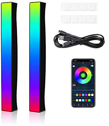 Battery Powered Rhythm Light Bar, RGB Sound Control Pickup Rhythm Lights, APP Control 32 Bit Music Level LED Lights, USB Rechargeable Voice Activated Atmosphere Light for Game Car TV DJ Studio - 2Pcs