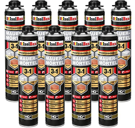 Isolbau Mortier de maçonnerie 9 x 750 ml Mousse de montage Mousse de montage 3 en 1 Mortier PU