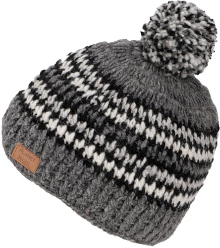 GURU SHOP Bommelmütze aus Nepal, Schurwolle, Wintermütze | Kuschelig, wasserabweisend, Unisex, Fleecefutter, komfortable Passform für Kopfumfang 56-60 cm.
