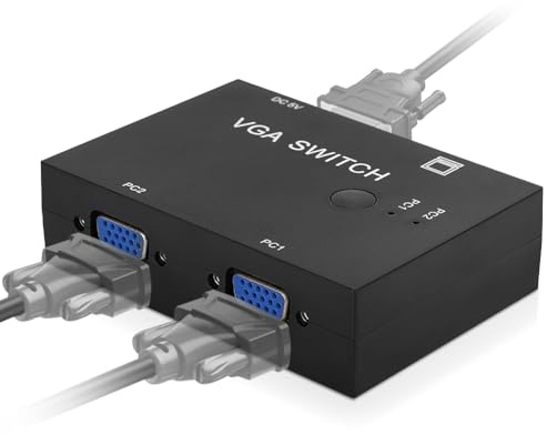 VGA Schalter 2 PC 1, 2 in 1 Out Umschalter Switch Box VGA Splitter Adapter 2 Computer 1 Bildschirm, für Laptop Desktop Drucker Tastatur Unterstützung XVGA SVGA UXGA
