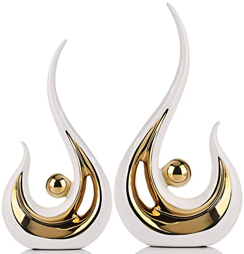 XMGZQ Weiß und Gold Moderne Abstrakte Statuen Kunst,Heimdekoration,Akzente,Couchtischdekoration für Wohnzimmer,Tischdekoration für Esszimmer,Keramik-Skulpturen Krimskrams für