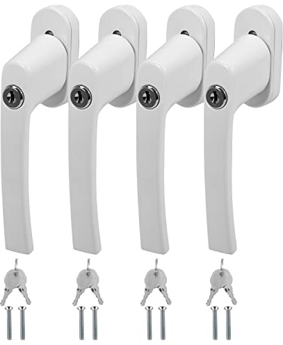 Sonnewelt 4X Abschließbar Sicherheitsfenstergriff, Fenstergriff Aluminium, kindersicherung mit Schloss in Stiftlänge 35mm, Fensterschloss gleichschließend mit Key, Fenstergriff Weiß