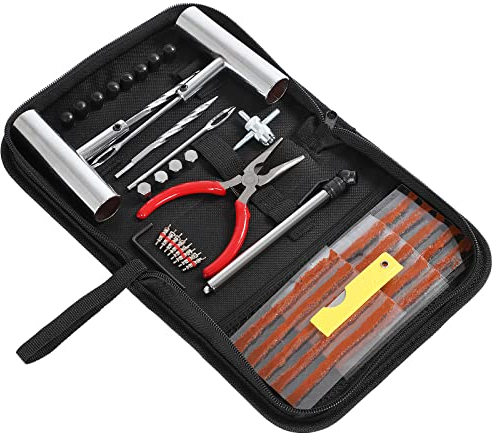 QUNNIE Reifenreparatursatz 46Pcs Reifen Flickzeug mit Steckern Universal Reifenreparaturwerkzeuge zur Reparatur von Reifenpannen und Stecker Flickzeug für Auto Motorrad LKW Traktor Anhänger