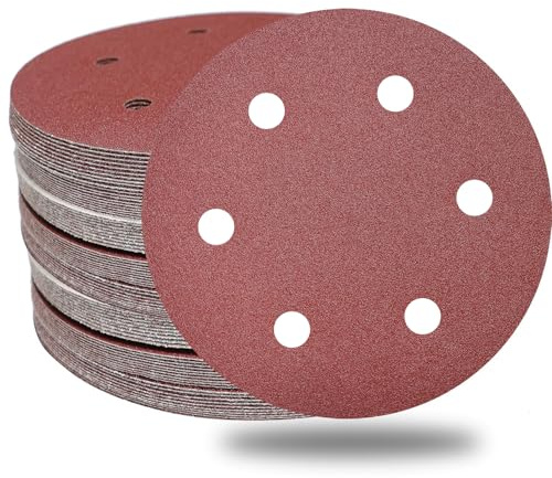 Trockenbau-Schleifscheiben-Set, 22,9 cm, 6 Löcher, Körnung 60, 80, 120, 150, 240, 22,9 cm, Aluminiumoxid, Klettverschluss, Trockenbauschleifer, Papier für Trockenbauschleifer, 100 Stück