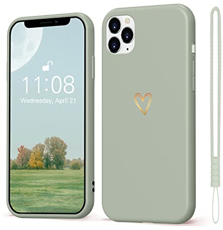 Mitetabo für iPhone 11 Pro Hülle Gold Liebesherz Handyhülle iPhone 11 Pro Mädchen Case Weich Silikon Slim Stoßfest Kratzfeste Süßes Gold Love Schutzhülle für iPhone 11 Pro 5.8 Kupfergrün