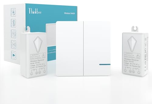 Funkschalter, 230V Thinkbee Wireless Lichtschalter Set mit Funk Fernbedienung, Wasserdicht Staubdicht Feuerfest Funktaster mit Empfaenger Fernbedienung 1000W Geräte bis zu 500 m, -40~+70℃, SWN 2 Set
