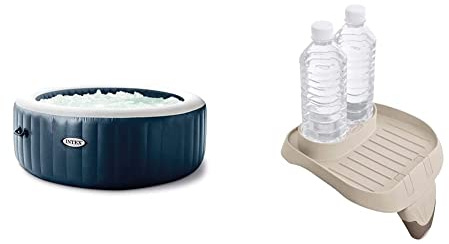 Intex - 28430EX - Pure Spa Blue Navy 4 Places & PureSpa Plastic Beverage Holder-Beige 26 x 22 x 18 cm