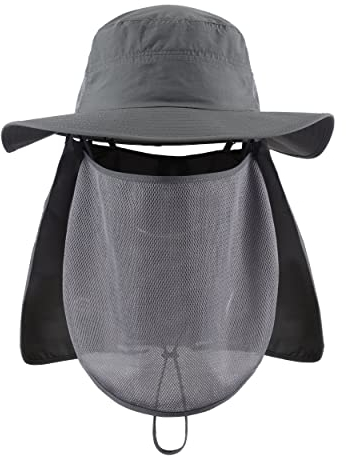Magracy Sonnenhut für Herren, LSF 50+, breite Krempe, Safari-Hut mit Halsklappe, Gesichtsabdeckung, Pop-Grau