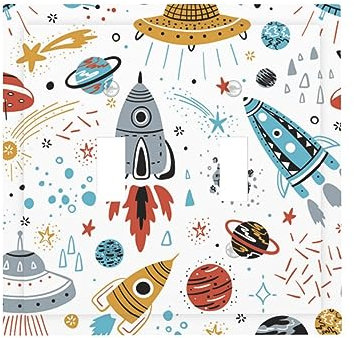 Cartoon Rockets Print Light Switch Cover Double Toggle Outlet Cover Wall Plate Cover For Bathroom Bedroom Office Home Decor
