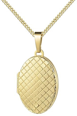 JEVELION Silberkette Medaillon 333 Gold ovaler Amulett Anhänger für 2 Bilder zum Öffnen für Damen Goldamulett und Schmuck-Etui Mit Damenkette 925 Silber vergoldet - Kettenlänge 50 cm.